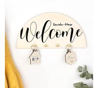 Wanapix | Porte clés Mural en Bois Personnalisé | Cadeaux Pérsonalisés pour Famille | Accroche-Porte Personnalisé | Welcome House
