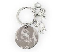 Wanapix | Porte-clés Photo Personnalisé | Chat| Porte-clés Gravé avec Photo | Cadeau Original | Acier Inoxydable | Porte-clés Gravé avec des Charms de chat