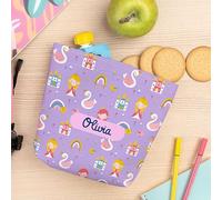 Wanapix | Porte-Sandwich Réutilisable Personnalisé avec Nom | Sac à Collation et à Snacks | Résistant aux Taches/Imperméable/Verrouillable| Sac en Tissu | 18 cm | Princesses