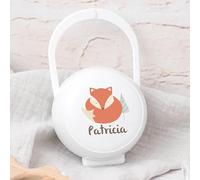 Wanapix | Porte-Sucette Bébé Personnalisé | Étui à Sucette avec Housses | Sans BPA | Motif Renard | Blanc