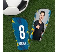 Wanapix | Protège-Tibias Personnalisés Football pour Enfant | avec Dorsal et Nom | Une Protection complète | Jaune et Bleu - Talla M