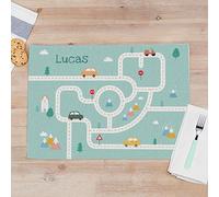 Wanapix | Set de Table Personnalisé avec Nom | Set de Table en Tissu pour Enfant | Nappe Personnalisée | Imperméable et Lavable | 50x35 cm | Route