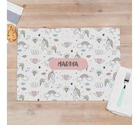 Wanapix | Set de Table Personnalisé avec Nom | Set de Table en Tissu pour Enfant | Nappe Personnalisée | Imperméable et Lavable | 50x35 cm | Licorne