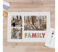 Wanapix | Set de Table Personnalisé avec Nom | Set de Table en Tissu pour Enfant | Nappe Personnalisée | Imperméable et Lavable | 50x35 cm | Family Collage