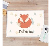 Wanapix | Set de Table Personnalisé avec Nom | Set de Table en Toile Cirée pour Enfant | Nappe Personnalisée | Imperméable et Lavable | 50x35 cm | Little Fox
