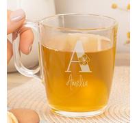 Wanapix | Tasse de Thé Personnalisée | Texte et Nom Gravés à Laser | 25 cl | Verre Écologique Résistant | Lavable au lave-vaisselle et micro-ondes | Fleur initiale