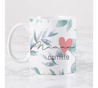 Wanapix | Tasse Personnalisée Fete des Meres | Tasse à Café Personnalisable | Céramique Mug Fete des Mamies | cadeaux maman | Va au micro-ondes | Blanc - Maman (Eucalyptus)