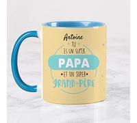Wanapix | Tasse Personnalisée Fête des Pères | Tasse à Café Personnalisable | Céramique Mug Fete des Pères | cadeaux papa | Va au micro-ondes | Bleu Ciel - Super papa et grand-père