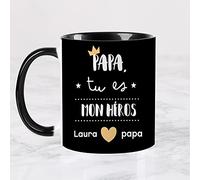 Wanapix | Tasse Personnalisée Fête des Pères | Tasse à Café Personnalisable | Céramique Mug Fete des Pères | cadeaux papa | Va au micro-ondes | Noir - Papa, tu es mon héros
