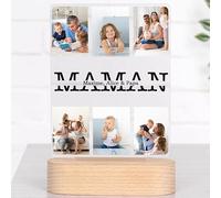 Wanapix | Trophée Personnalisable Maman | Cadeau Fete des Meres | Trophée Méthacrylate Impression en Couleur | Base en Bois Naturel | Anniversaire Maman