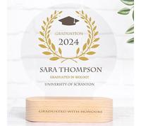 Wanapix | Trophée Personnalisable Professeur | Cadeau d'École Fin d'Année | Trophée Méthacrylate Rond | Base en Bois Naturel Gravé| Merci Maitresse
