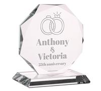 Wanapix | Trophée Personnalisé avec Nom et Texte | Verre Gravé (échelle de Gris) | Trophée Personnalisé | Boîtier de Rangement Inclus | Octogonal 10 cm| Mariage Anniversaire