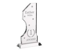 Wanapix | Trophée Personnalisé avec Nom et Texte | Verre Gravé (échelle de Gris) | Trophée Personnalisé | Boîtier de Rangement Inclus | Numéro 1 | Premier Prix