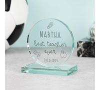 Wanapix | Trophée Personnalisé avec Nom et Texte | Verre Gravé (échelle de Gris) | Trophée Personnalisé | Boîtier de Rangement Inclus | Rond | Enseignant/Professeur