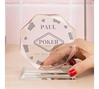 Wanapix | Trophée Personnalisé avec Nom et Texte | Verre Gravé (échelle de Gris)| Trophée Personnalisé | Boîtier de Rangement Inclus | Octogonal 10 cm| Poker