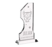 Wanapix | Trophée Personnalisé avec Nom et Texte | Verre Gravé (échelle de Gris) | Trophée Personnalisé | Boîtier de Rangement Inclus | Numéro 1 | Super Papa