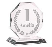 Wanapix | Trophée Personnalisé avec Nom et Texte | Verre Gravé (échelle de Gris) | Trophée Personnalisé | Boîtier de Rangement Inclus | Octogonal 17 cm | Premier Prix
