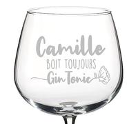Wanapix | Verre Gin Tonic Personnalisable avec Nom | Verre Ballon/Cocktail | Cristal Gravé au Laser | Lavable au Lave-vaisselle | 70cl | Boit Toujours