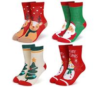 wanchel Lot de 4 paires de chaussettes de Noël en laine mérinos pour enfants - Chaussettes d'hiver épaisses en coton chaud, cadeau de Noël pour enfants, multicolore, 3-5 ans