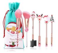 Wand Makeup Brush Set | Christmas Foundation Blending Brush | Face Powder Brush | Blush Brush | 6 Piece Makeup Brush Set | All Purpose Perfect for Both Pros and Beginners