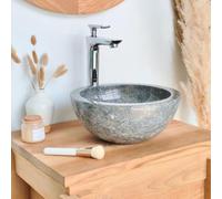 Wanda collection - Vasque Ronde Barcelone à Poser en marbre de Couleur Gris - diamètre 30 cm