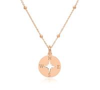 WANDA PLATA Collier Pendentif Boussole, Compass Marine, Rose des Vents pour Femme en Argent 925 Plaqué Or Rose avec Chaîne dans une Boîte Cadeau