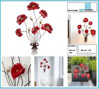 Wandbild-Strauß-Rote-Mohnblumen-Design-Dekoration-Metall-Lackiert Env. 50x66cm