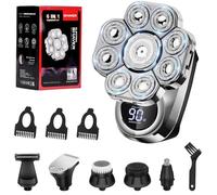 Wandefol Rasoir Chauve Homme Électrique 8-en-1 - Tondeuse Crâne 0 mm avec Écran LCD, 9 Têtes Flottantes, IPX7 - Rasoir Visage & Corps avec Brosse Nettoyante, Coupe Nez & Massage