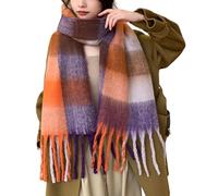 Wander Agio Écharpe d'hiver chaude pour femme - Long châle - Grande écharpe pour temps froid - Couverture épaisse - Écharpe colorée à carreaux, Marron Orange Violet 27, Large