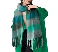 Wander Agio Écharpe d'hiver chaude pour femme - Long châle - Grande écharpe pour temps froid - Couverture épaisse - Écharpe colorée à carreaux, Gris Cyan 9, Large