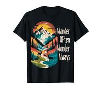 Wander Often Wonder Always Mountain Lover Nature Camp Randonnée T-Shirt