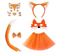 WanderGo Ensemble de déguisement de renard, 6 pièces oreilles de renard et masque de queue de renard, autocollants, jupe tutu orange, costume d'animal pour enfants - Accessoires de fête d'Halloween et