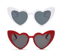 WanderGo Lot de 2 lunettes de soleil en forme de cœur pour femme Protection UV400 Lunettes rétro pour conduite/fête/activités de plein air, Blanc/rouge
