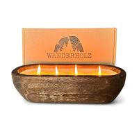 Wanderholz Bougie en bois à quatre mèches - Bougie à plusieurs mèches durable avec cire de soja dans un bol en bois réutilisable en bois de paulownia - Bougies design - Bougie décorative - Bougie