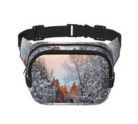 Wandering in The Winter Sac banane carré léger double couche avec impression intégrale, tissu sergé durable, sac banane multi-poches pour sports de plein air et voyage