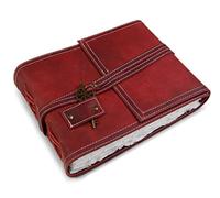 Wanderings Carnet Aquarelle En Cuir Rouge - 15,2 x 20,3 cm - Carnet D'art En Cuir Véritable Avec Papier Fait Main À Bords Irréguliers - Papier Pressé À Froid 350 GSM - Album De Scrapbooking
