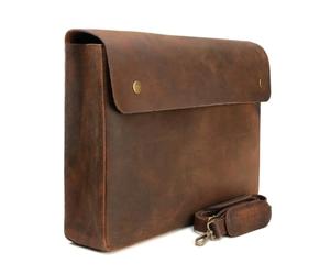 WANDERINGS Dossier en Cuir Plein Fleur Véritable avec Sangle Amovible - Organisateur de Documents Folio Main - Porte-Documents en Cuir - Convient aux Tablettes et Ordinateurs Portables 15" 14" 13"