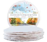 Wanderings Papier Aquarelle Rond Épais Fait Main avec Bord Déchiré - 300 GSM - Papier Cercle Texturé Pressé à Froid Blanc Premium - Papier Mixte en Coton Recyclé - 15 Feuilles Détachées - 15,2 cm