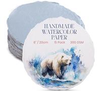 Wanderings Papier Aquarelle Rond Épais Fait Main avec Bord Déchiré - 300GSM - 20 cm Rondes Premium Blanches Pressées à Froid Texturées pour Médias Mixtes Fabriquées en Coton Recyclé - 15 Feuilles