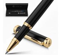 WANDERINGS Stylo-Bille Premium Avec Encre Allemande - Parfaitement Équilibré Pour Une Expérience D’Écriture Superbe, Plaqué Or 24K - Noir Piano - Comprend Une Recharge Schmidt Dans Un Étui Cadeau