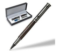 WANDERINGS Stylo rollerball avec encre allemande. Parfaitement équilibré pour une écriture fluide. Gunmetal et corps en bois véritable. Inclut 2 recharges Schmidt dans un coffret cadeau