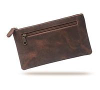 WANDERINGS Trousse en Cuir Vintage - 9" x5,5/23 x 14 cm - Pochette en Cuir Marron Faite à la Main avec Fermeture Éclair - Étui à Crayons Fin pour Hommes, Femmes et Artistes