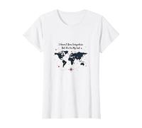 Wanderlust Carte du Monde de Voyage avec Citation d'aventure T-Shirt, Femme, Blanc, XL