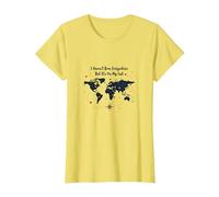Wanderlust Carte du Monde de Voyage avec Citation d'aventure T-Shirt, Femme, Citron, XS