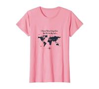 Wanderlust Carte du Monde de Voyage avec Citation d'aventure T-Shirt, Femme, Rose, M