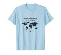 Wanderlust Carte du Monde de Voyage avec Citation d'aventure T-Shirt, Homme, Bleu Céleste, M