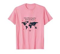 Wanderlust Carte du Monde de Voyage avec Citation d'aventure T-Shirt, Homme, Rose, M
