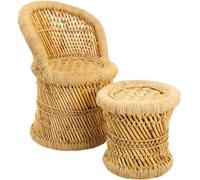 WANDERLUST DECO Ensemble de 2 fauteuils et tabourets en bambou et corde brune