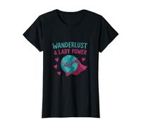 Wanderlust & Lady Power Globe Art Bleu Sarcelle/Magenta T-Shirt