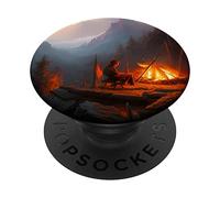 Wanderlust : Une Nuit Confortable au Coin du feu de Camp, œuvre d'art numérique basée sur l'IA PopSockets PopGrip Adhésif
